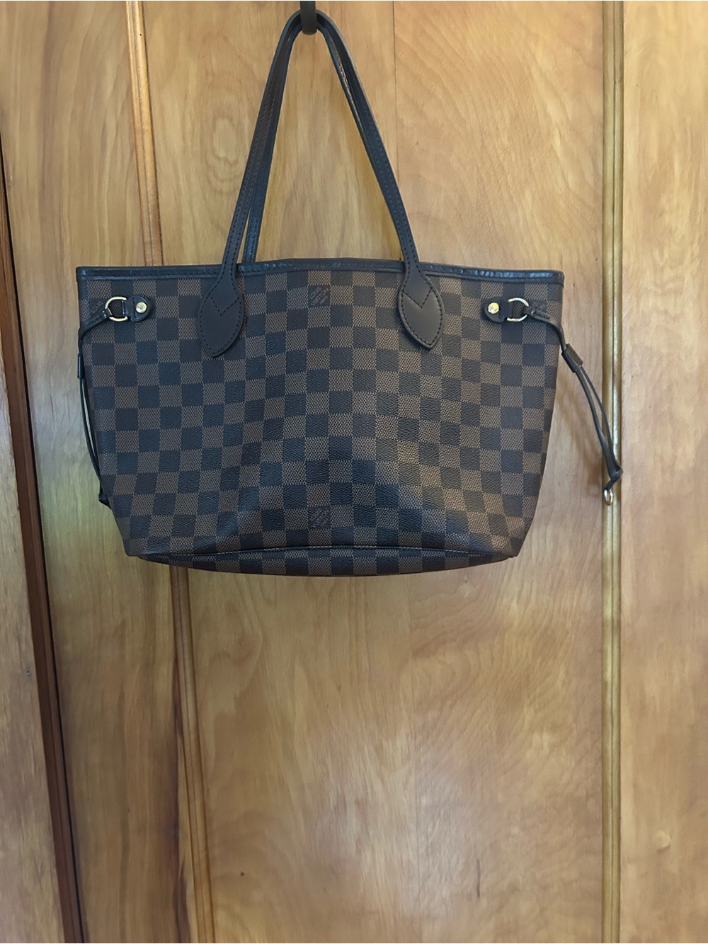 Louis Vuitton Brown Damier Ebene Tote with Red Interior and Gold Hardware